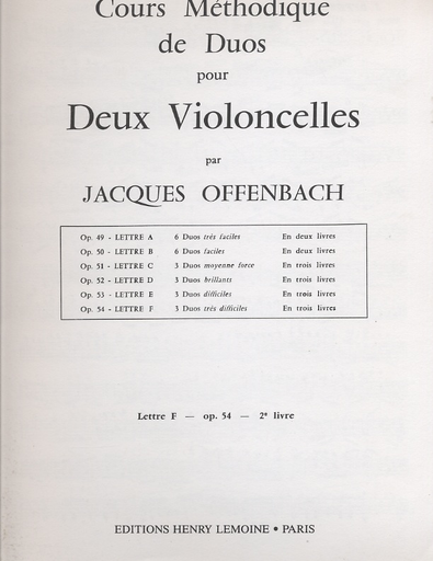 Carl Fischer Offenbach, Jacques: Cours Methodique de Duos Op.52 no. 2 (2 cellos)