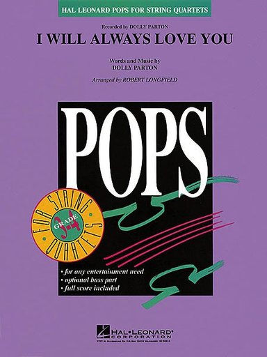 HAL LEONARD Parton, Dolly: I Will Always Love You-Pops for String Quartet (score and parts)