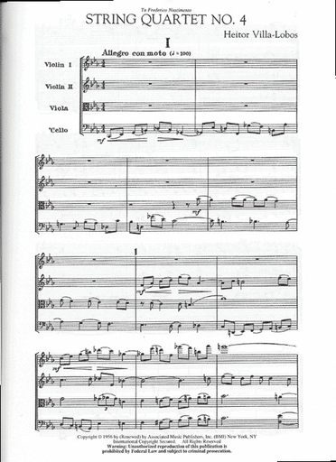 HAL LEONARD Villa-Lobos, Heitor: String Quartet No. 4 score and parts
