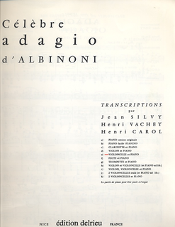 Edition Delrieu Albinoni, Tomaso Giovanni: Celebre Adagio (cello & piano)