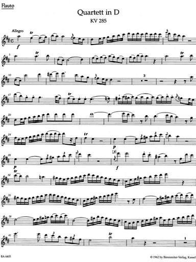 Barenreiter Mozart, W.A. (Pohanka): Quartets for Flute, Violin, Viola, & Violoncello, KV285, 285a, 285b, & 298 - URTEXT (flute quartet) Barenreiter