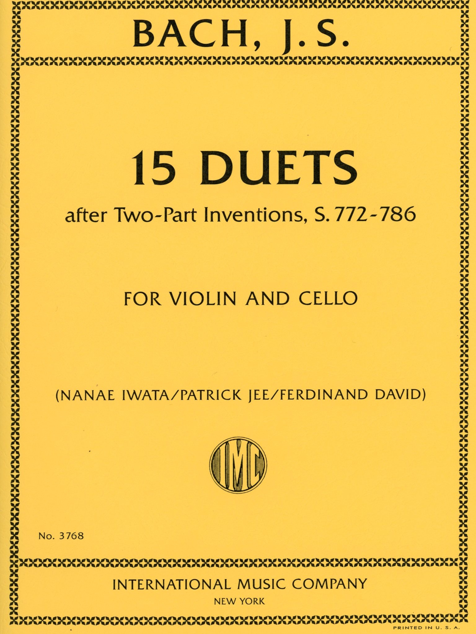 International Music Company Bach, J.S. (David/Jee/Iwata): 15 Duets after Two-Part Inventions, S.772-786 - ARRANGED (violin & cello) International