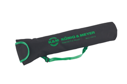 Koenig & Meyer K&M, medium length black stand bag with green carrying strap, trim and logo