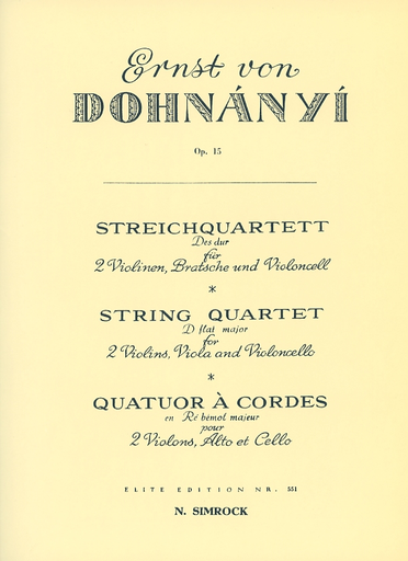 HAL LEONARD Dohnanyi, Ernst von: Quartet No. 2 in Db Op.15 (string quartet) SPECIAL IMPORT