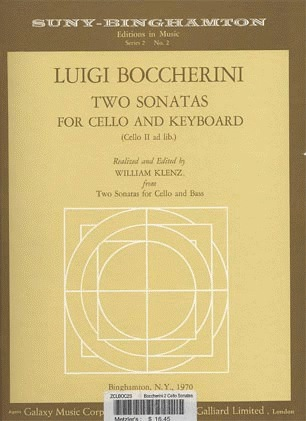 Galaxy Music Boccherini, Luigi:(Klenz)Two Sonatas for cello & keyboard (cello II ad lib.) Galaxy Music