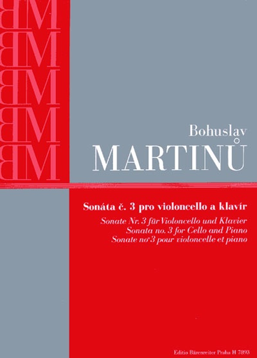 Barenreiter Martinu, Bohuslav: Sonate fur Violoncello und Klavier (Sonata for Cello and Piano) Nr. 3, Barenreiter
