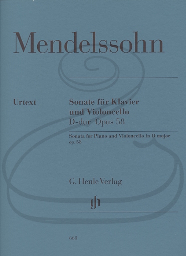 HAL LEONARD Mendelssohn, F. (Elvers/Heinemann): Sonata in D Major, Op.58 - URTEXt (cello & piano) Henle Verlag