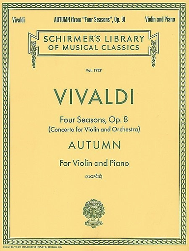 HAL LEONARD Vivaldi, A. (Klopcic): ''Autumn'' - Four Seasons, Op.8 (violin, and piano accompaniment)