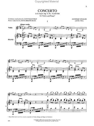 International Music Company Vivaldi, A.: Concerto''La Cetra'' Op.9 No.10 RV 300 (violin & piano)