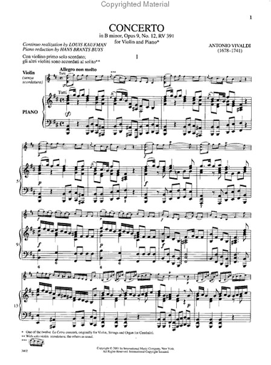 International Music Company Vivaldi, A.: Concerto in B minor Op.9 #12 (violin & piano)
