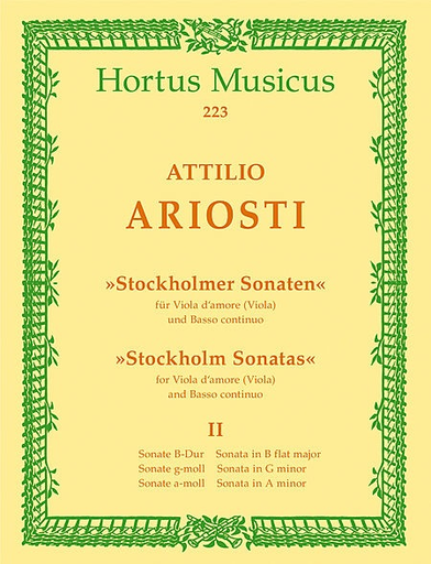 Barenreiter Ariosti, Attilio: Six Sonatas 'Stockholmer Sonatas' Volume 2 fur Viola (Viola d'amore) and Bc B-flat major, G minor, A minor, Barenreiter