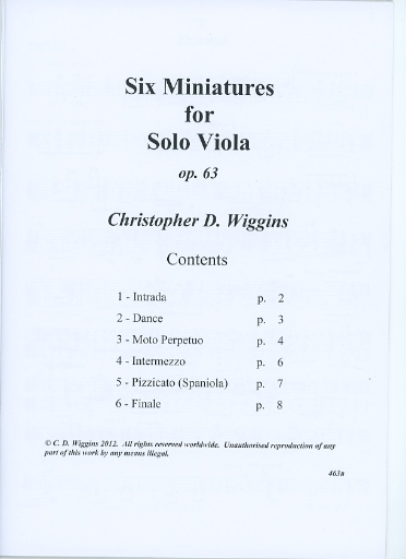 Wiggins, Christopher: Six Miniatures, op.63 (solo viola)