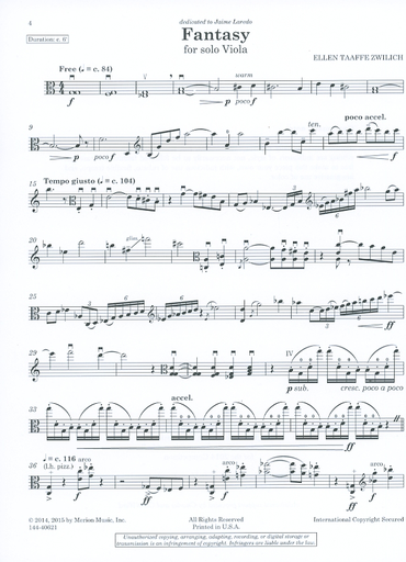 Carl Fischer Zwilich, Ellen Taaffe: Fantasy for solo Viola