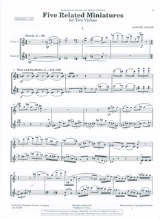 Carl Fischer Adler, Samuel: Five Related Miniatures for Two Violins - set of two performance scores