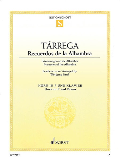 HAL LEONARD Tarrega, F (Birtel).: Recuerdos de la Alhambra (cello & piano)