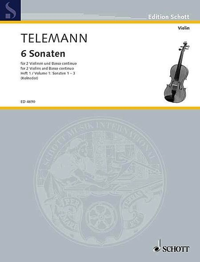 HAL LEONARD Telemann (Kolneder): 6 Sonatas, Vol.1, Nos.1-3 (2 violins & basso continuo)