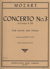 International Music Company Mozart: Concerto No. 3 in G major, K. 216 with Cadenzas by Eugene Ysaye for violin and piano