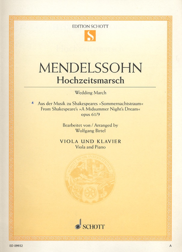 HAL LEONARD Mendelssohn, F. (Birtel, arr.):  Wedding March from ''A Midsummer Night's Dream'', Op. 61 No. 9 (viola and piano)