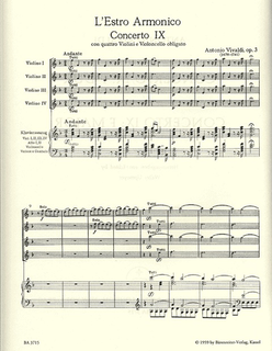 Barenreiter Vivaldi, A.: Concerto #9 in F - L'estro armonico (4 violins & piano) Barenreiter