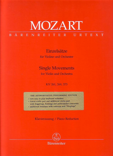 Barenreiter Mozart, W.A. (Mahling): Einzelsatze-Single Movements-K261, 269,373 (Violin and Piano) Barenreiter