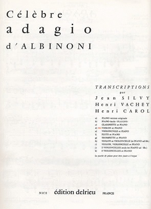 Edition Delrieu Albinoni (Silvey): Adagio (violin & piano)