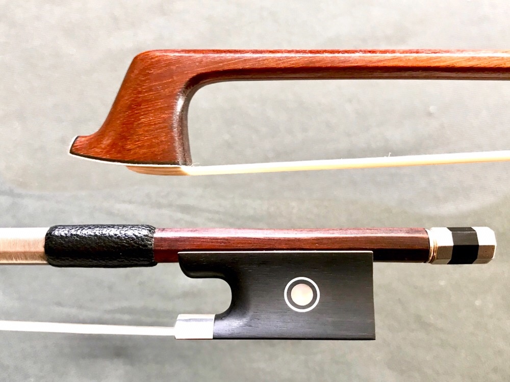 (Damaged) Old Pernambuco violin bow with newer ebony & silver frog & button, Germany