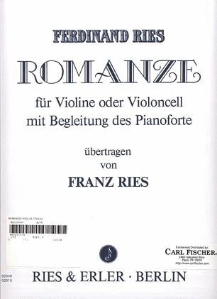 Carl Fischer Ries, Ferdinand: Romanze (violin & piano) or  (cello & piano)
