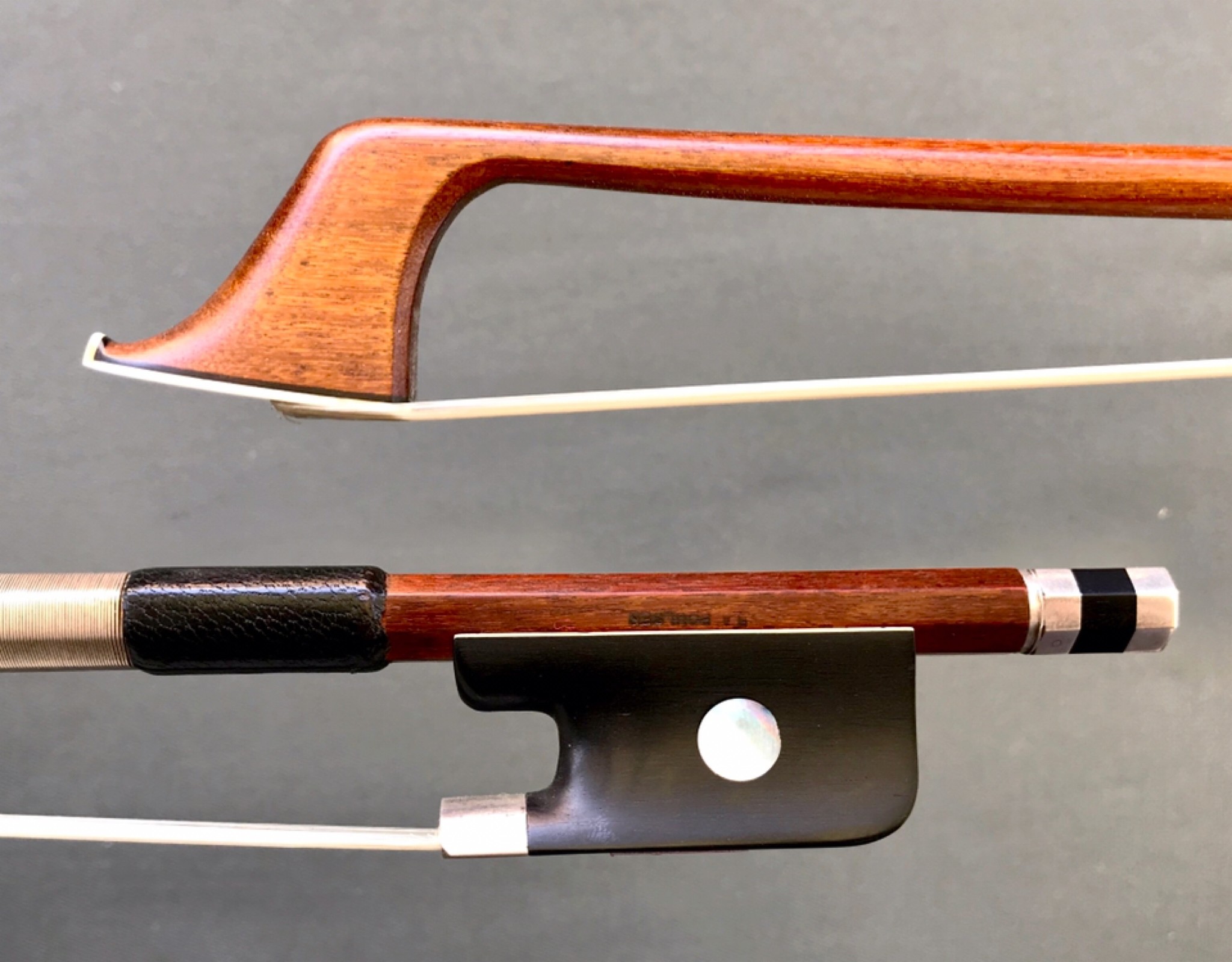 Boyd POULSEN cello bow, silver-mounted, round Pernambuco stick, USA