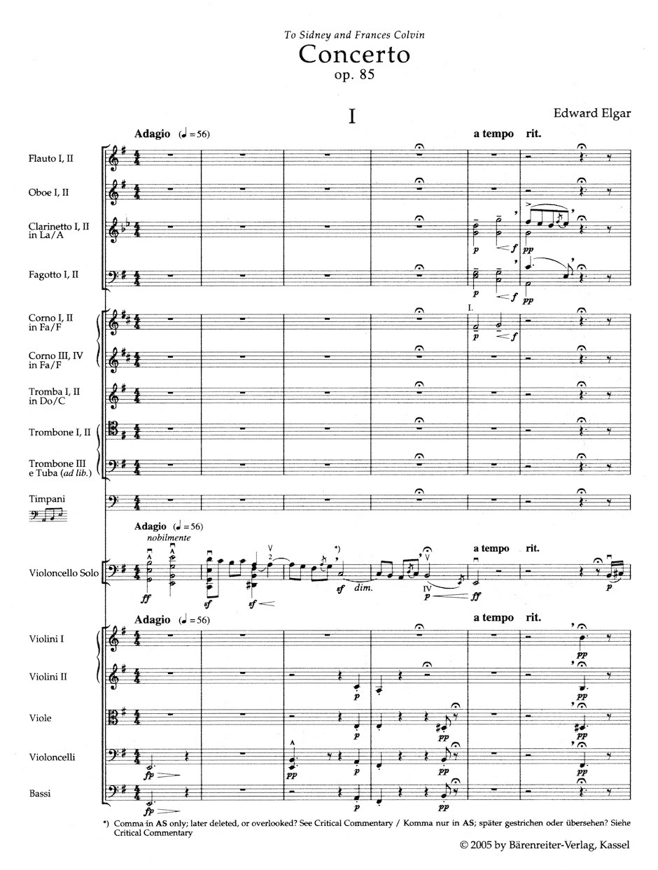 Barenreiter Elgar, Edward (Del Mar): Cello Concerto in E Minor Op.85 (study score) Barenreiter Urtext