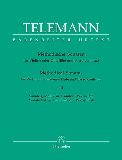 Barenreiter Telemann: Twelve Methodical Sonatas, Vol.3 A mi & G maj (violin & piano, cello) Barenreiter