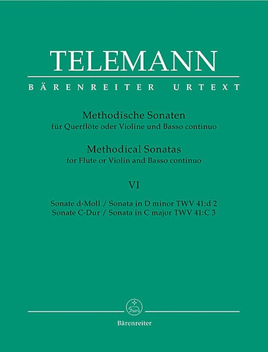 Barenreiter Telemann: Twelve Methodical Sonatas, Vol.6 D mi & C maj (violin & piano, cello) Barenreiter