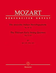 Barenreiter Mozart, W.A.: Thirteen Early String Quartets, Vol. 4, No.11-13, Barenreiter Urtext