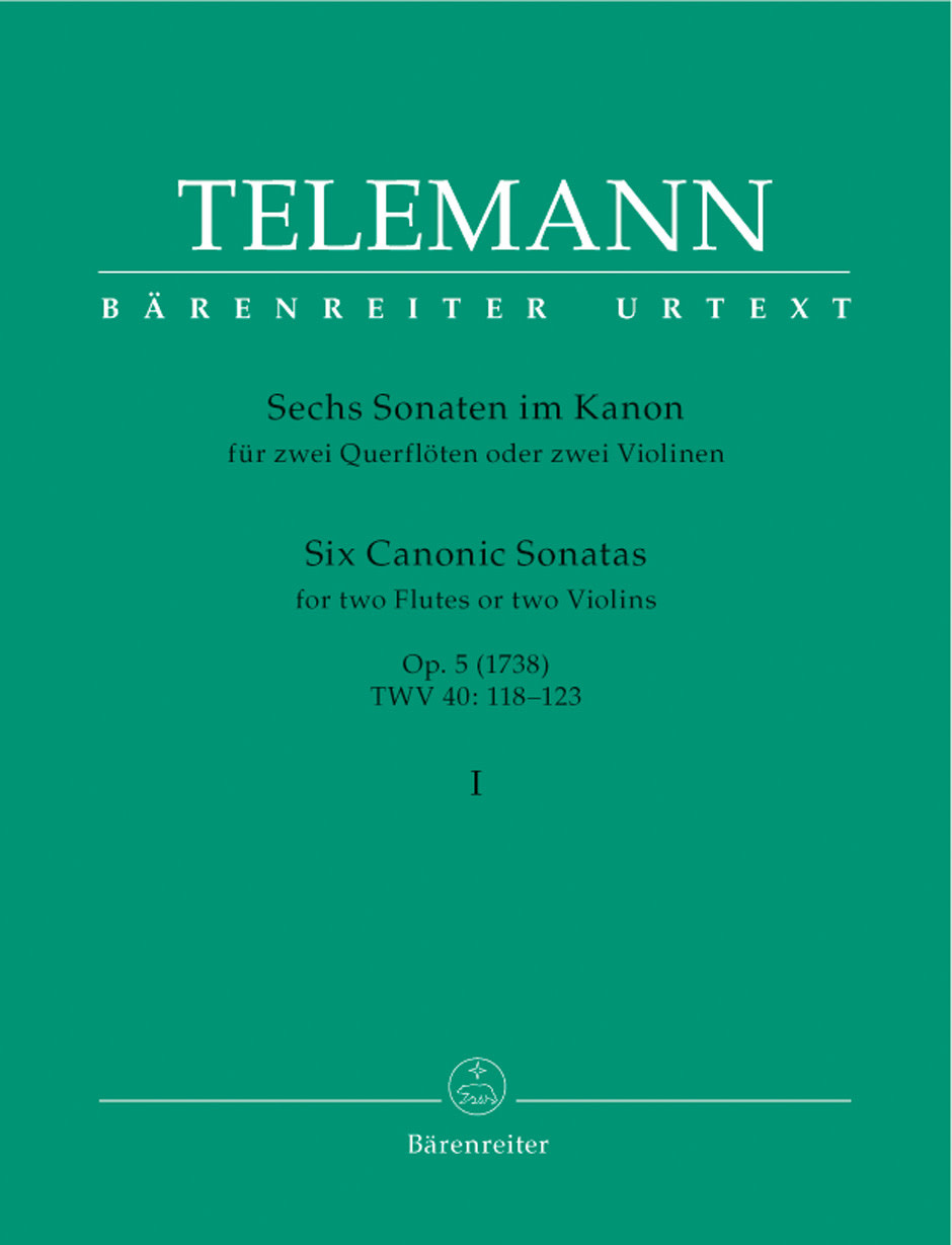 Barenreiter Telemann, G.P. (Hausswald): 6 Canonic Sonatas #1-3, Vol. 1, (2 Violins) Barenreiter