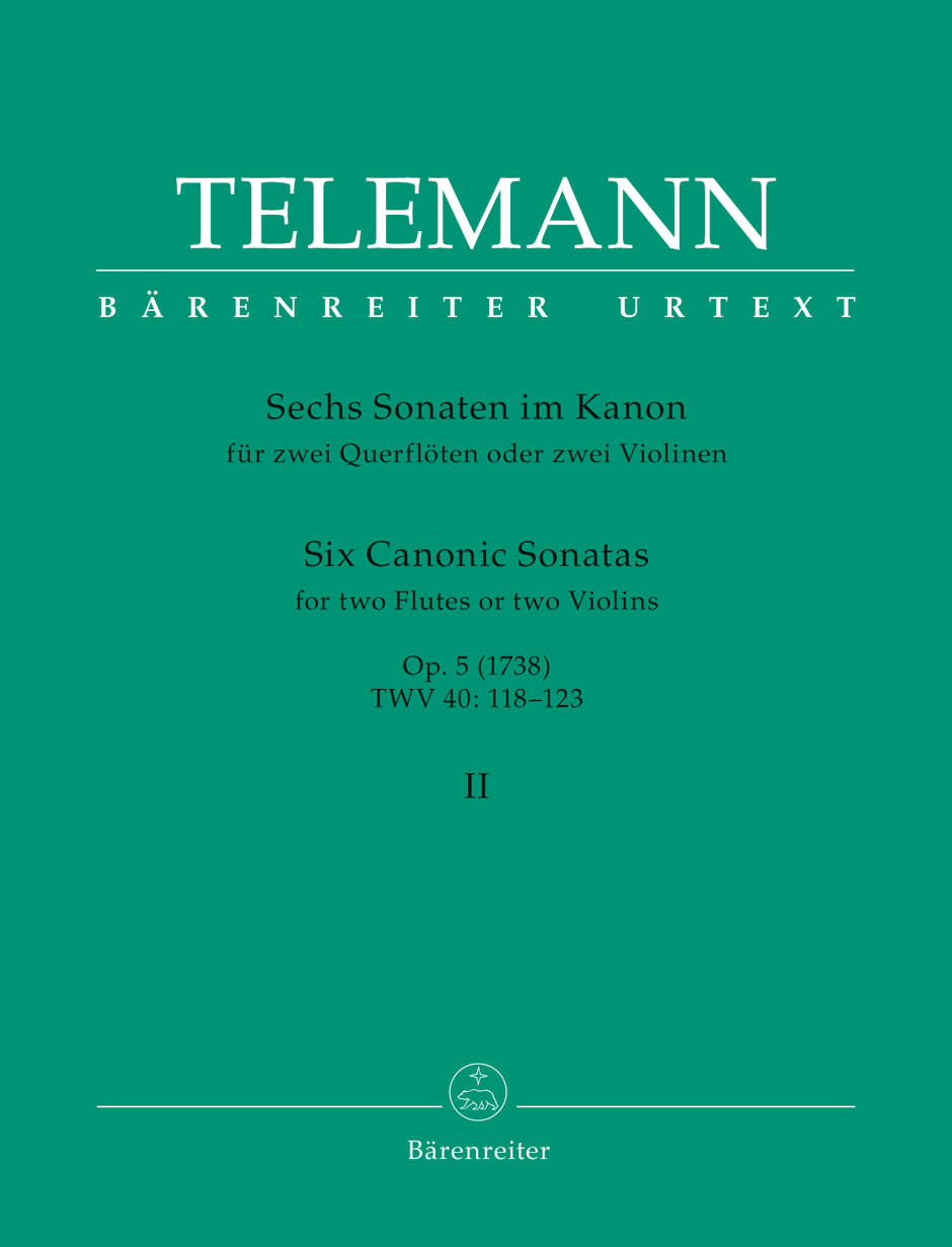 Barenreiter Telemann, G.P. (Hausswald): 6 Canonic Sonatas #4-6, Vol. 2, (2 Violins) Barenreiter