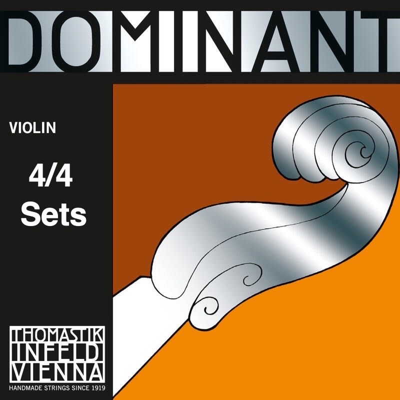 Thomastik-Infeld DOMINANT 4/4 violin string set by Thomastik-Infeld, medium, stainless steel E with removable ball end,