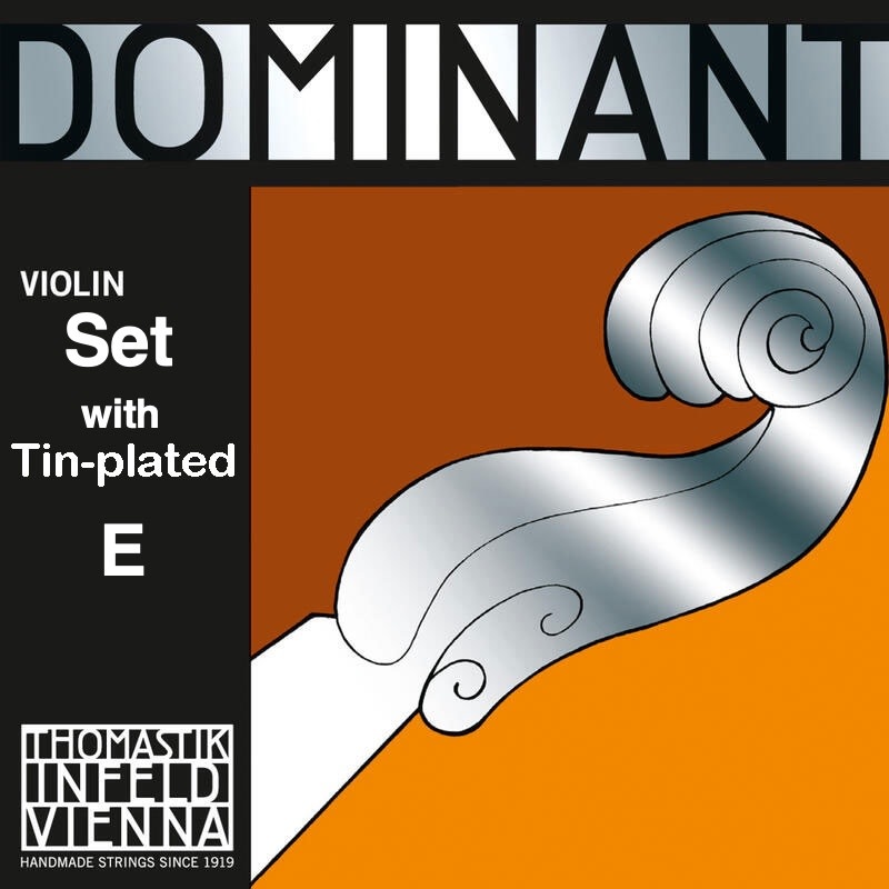 Thomastik-Infeld DOMINANT 4/4 violin string set by Thomastik-Infeld, medium, tin-plated E with removable ball end, aluminum D