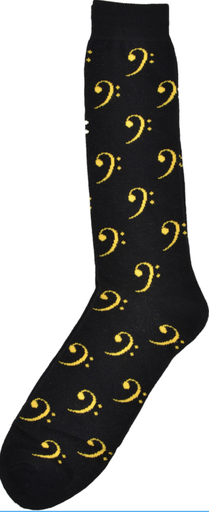 Bass clef socks - black with yellow clefs (mens size 10-13)