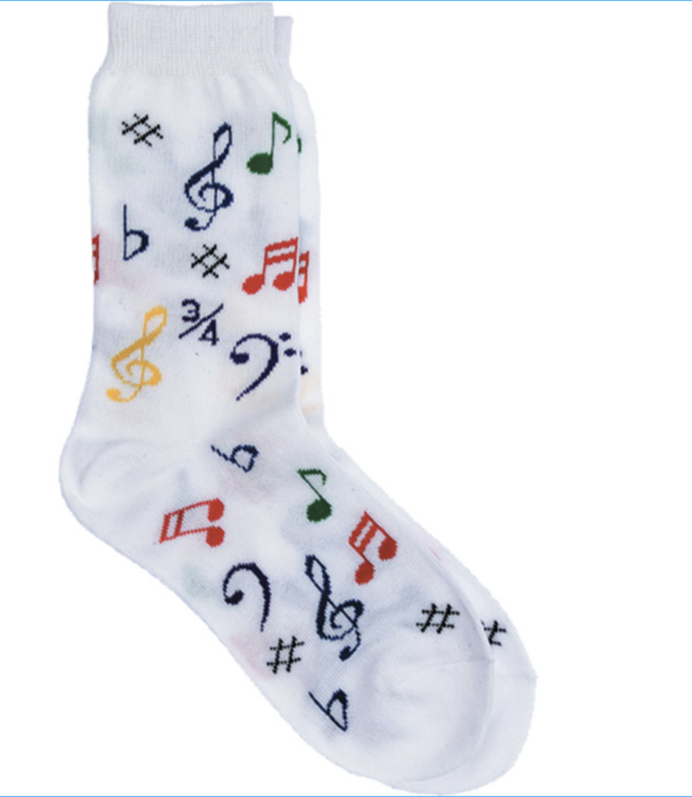 AIM Gifts White socks with multi-colored notes (kids size 7 1/2-9)