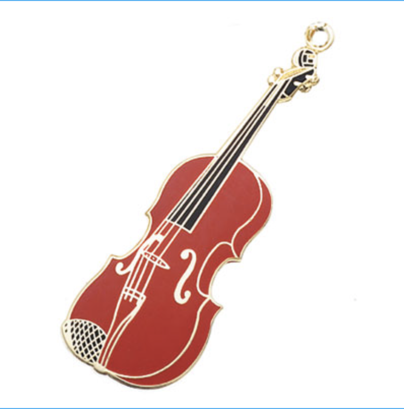 AIM Gifts Violin Keychain - Polished Brass/Enamel (Burgundy)