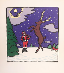 Limited Edition Santa & Reindeer Lithograph by Scott Baldwin