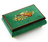 Giglio Asla Music box, Mint Green burl-elm & rosewood, with inlaid violin, Vivaldi's "Four Seasons" (Spring) melody, Sorrento, ITALY