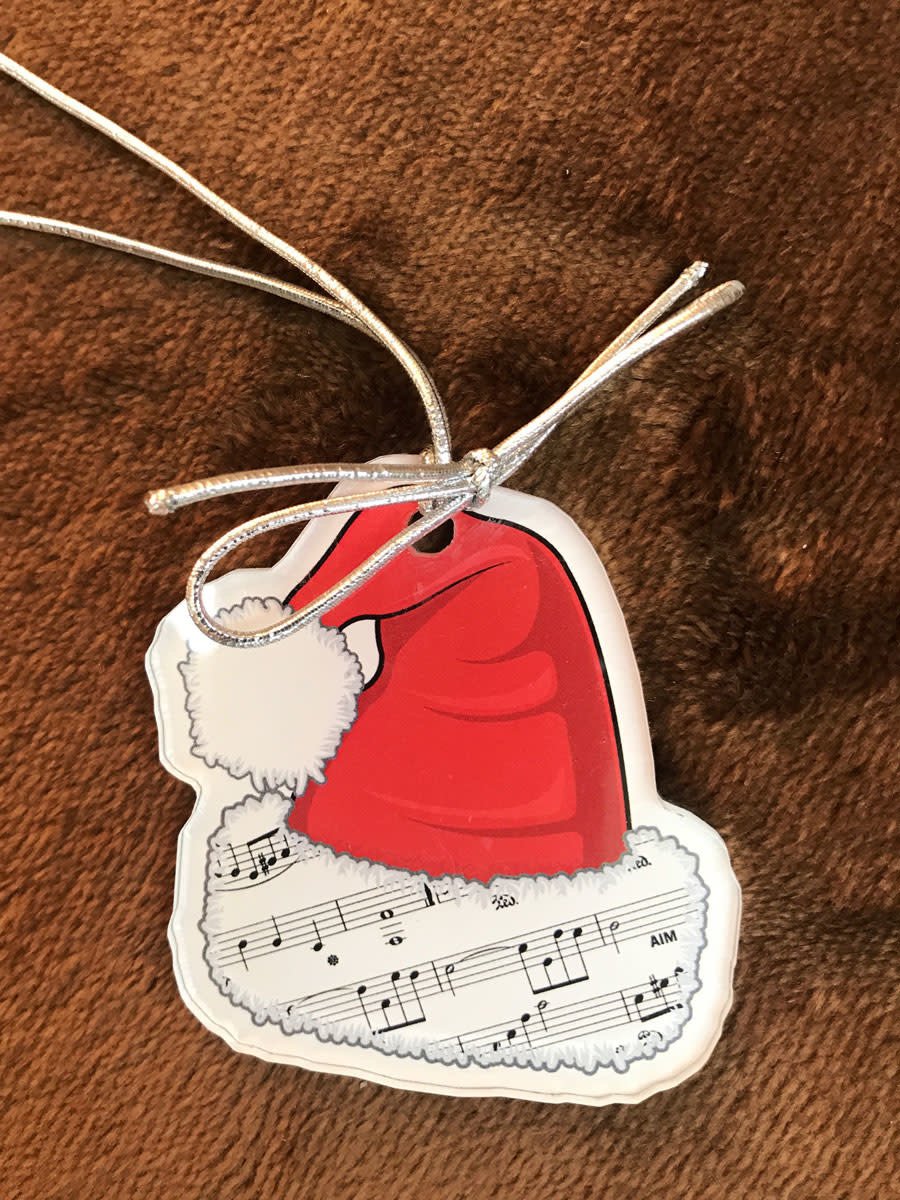AIM Gifts Ornament, Santa hat with music, and mirror finish on back