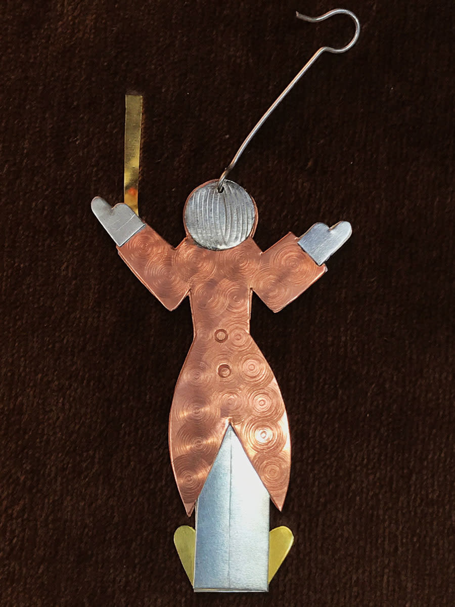 Pilgrim Ornament, Conductor, copper, silver and brass