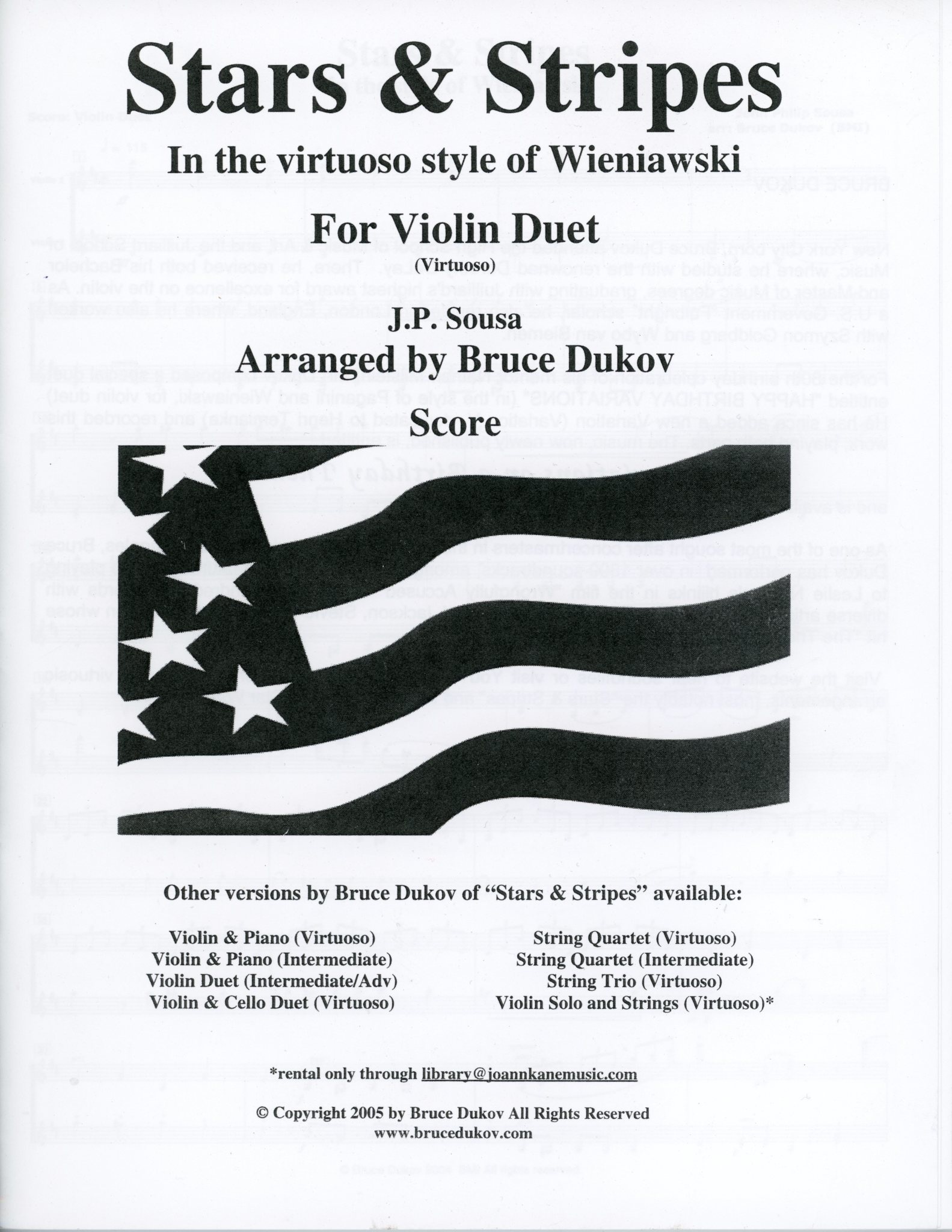 Bruce Dukov Sousa, J.P. (Bruce Dukov): Stars & Stripes Violin Duet, in the style of Wieniawski, virtuoso level, parts & score, 2 violins