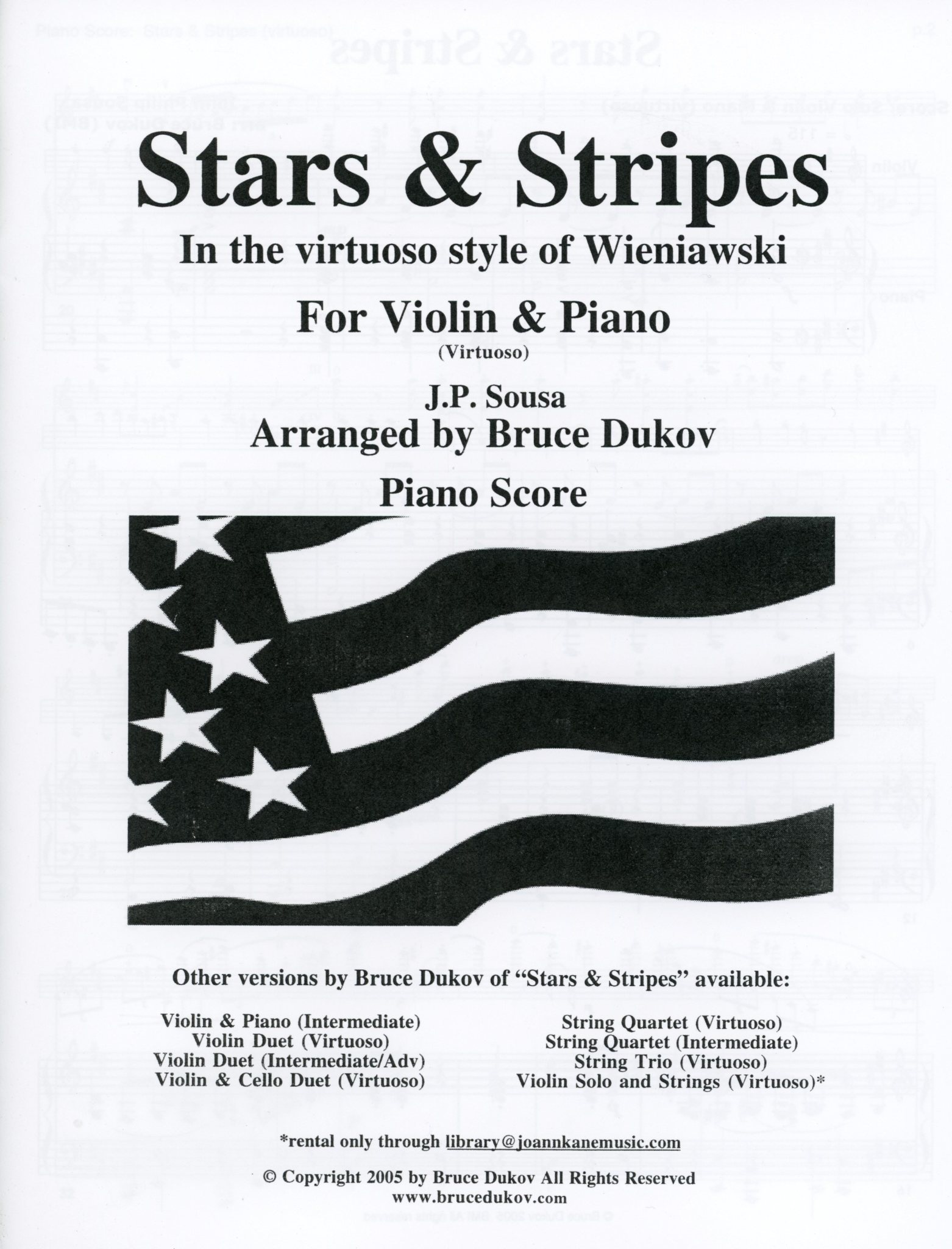 Bruce Dukov Sousa, J.P. (Bruce Dukov): Stars & Stripes Violin Solo, in the style of Wieniawski, Virtuoso level, parts & score, violin and piano