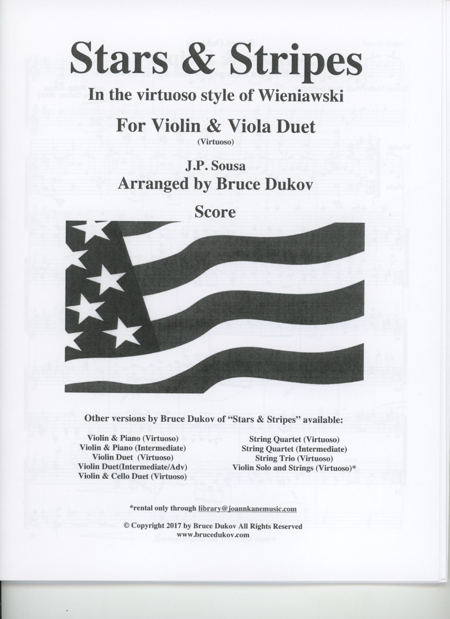 Bruce Dukov Sousa, J.P. (Bruce Dukov): Stars & Stripes Duet, in the style of Wieniawski, Virtuoso level, parts & score, violin and viola duet