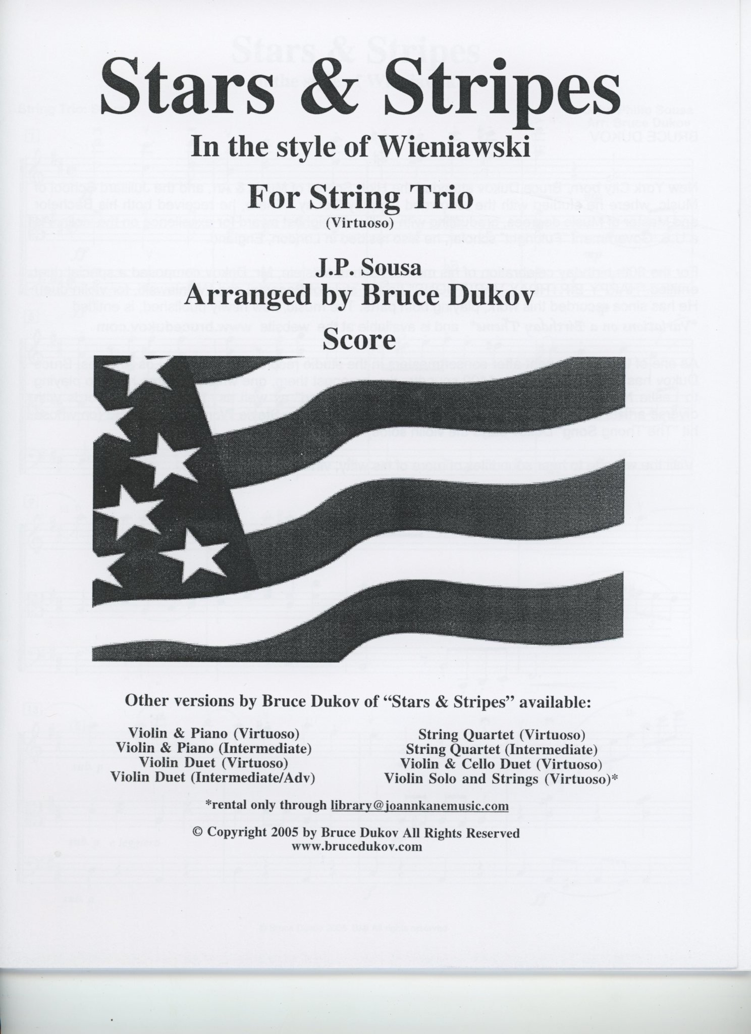 Bruce Dukov Sousa, J.P. (Bruce Dukov): Stars & Stripes Trio, in the style of Wieniawski, Virtuoso level, parts & score, (violin, viola, cello)