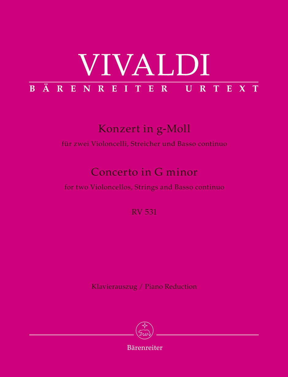 Vivaldi, A. (Schwemer): Concerto in G minor REV 531, for two cellos, (piano Barenreiter - Metzler Violin Shop