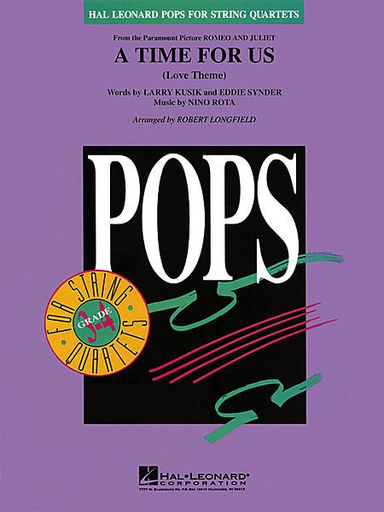HAL LEONARD Rota, Nino: A Time for Us from Romeo and Juliet-Pops for String Quartet (score and parts)