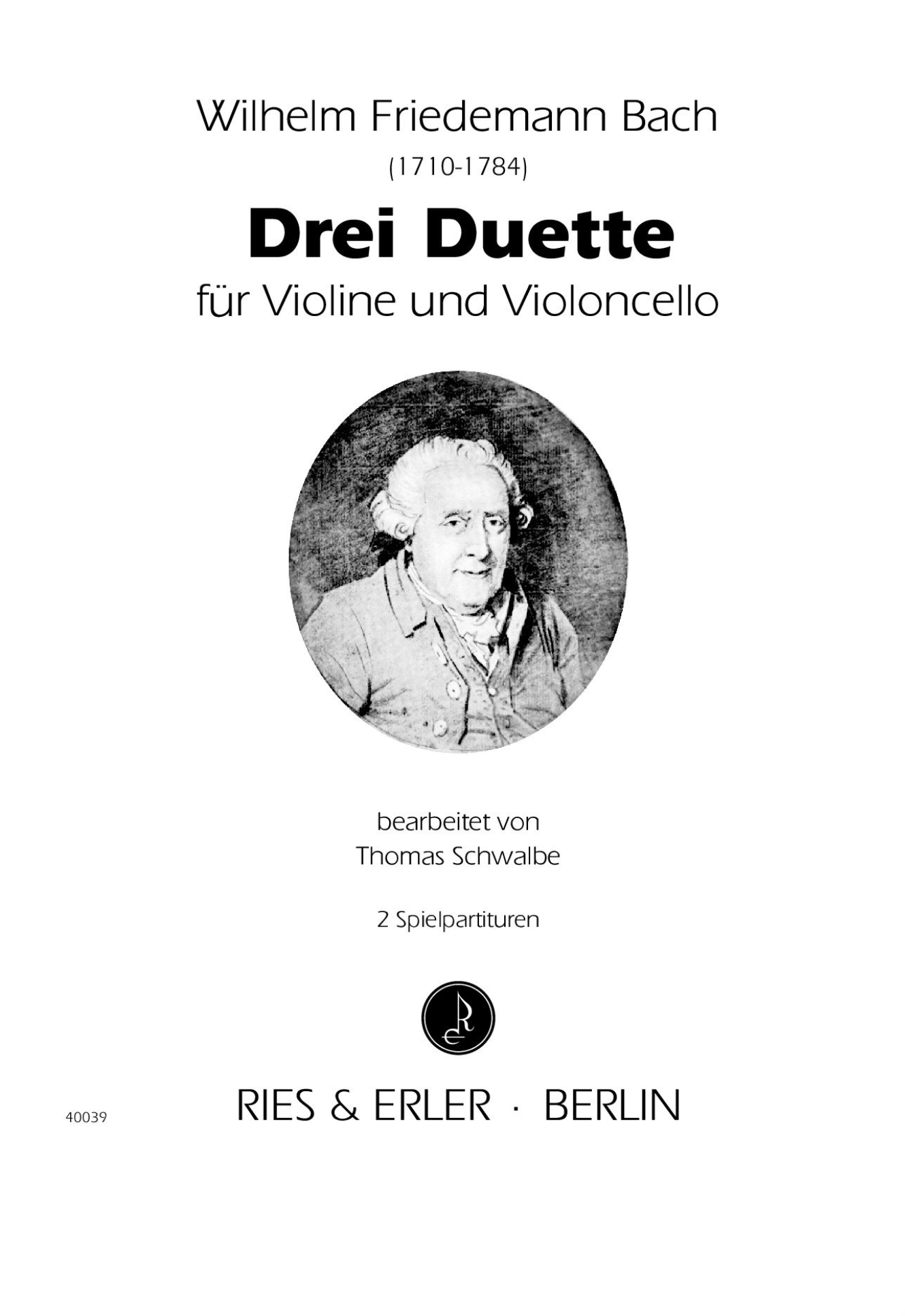 Ries & Erler Bach WF: Drei Duette (violin and cello) RE